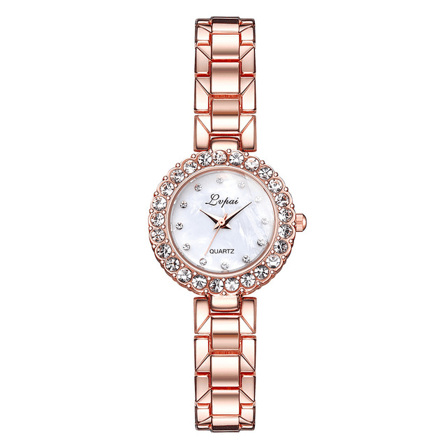Watches-Set Bangle Clock Bracelet Wrist-Watch Quartz Women-Rose gold white-9