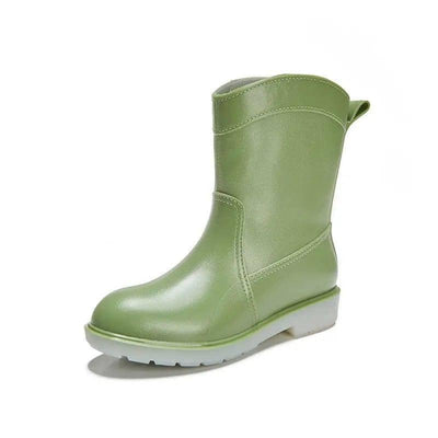 Waterproof Rubber Shoes Wear-resistant Mid-tube-Green-7