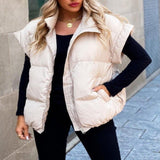 LOVEMI  WDown jacket Apricot / S Lovemi -  Women's Solid Color Zipper Pocket Cotton-padded Vest