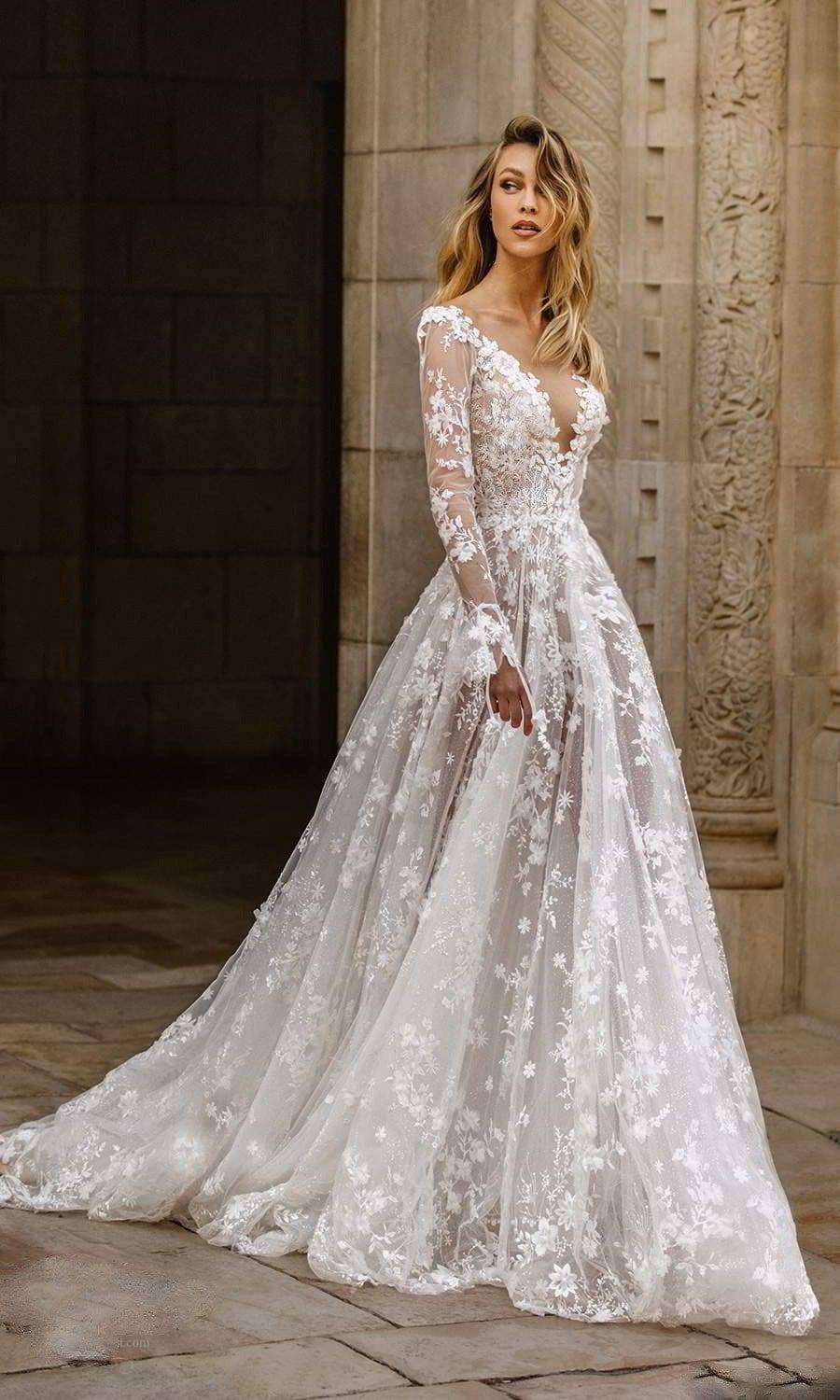 Wedding Dress Sexy Lace Long Sleeve Dress Evening Dress-5