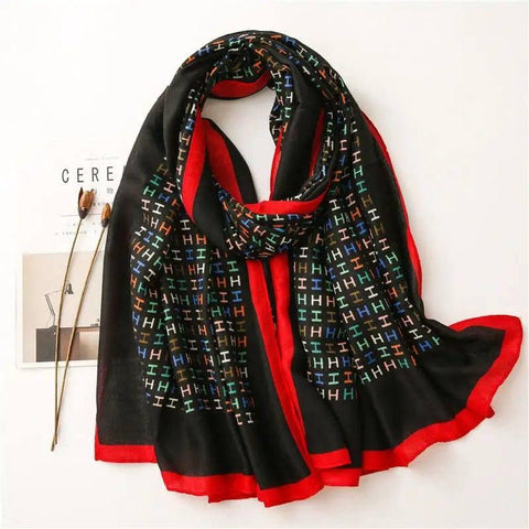 Western Style Fashion Shawl All-match Silk Warm Scarf-Black-2