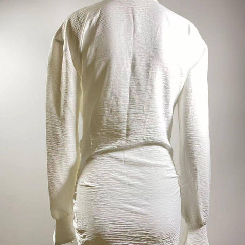 White Long-sleeved V-neck Shirt Sexy INS Fashion Linen Short-4