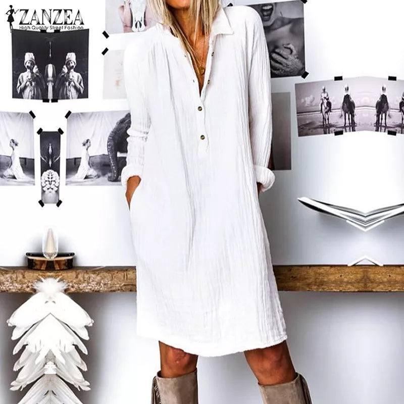 White Shirt Dress Casual Chic | Women's Streetwear Fashion-Style1 Navy-1