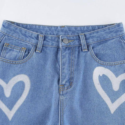 Wide-leg Jeans Women's Love Print Straight Loose-5