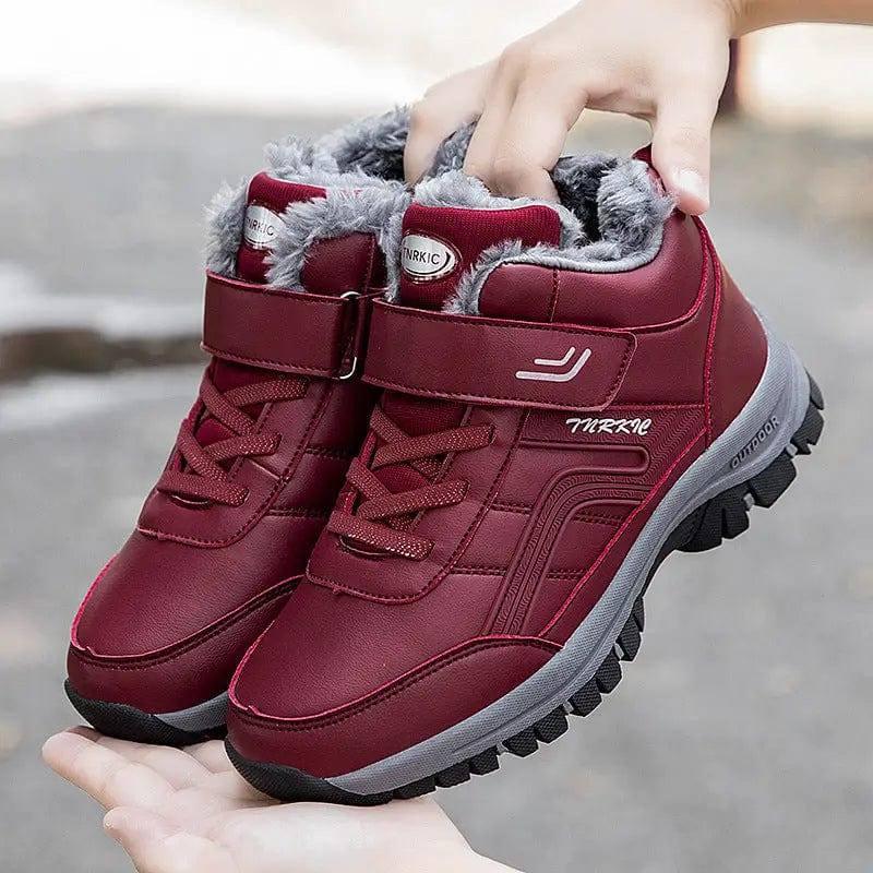 Winter Boots Women Men Warm Plush Velcro Snow Boots Climbing-Magenta-11