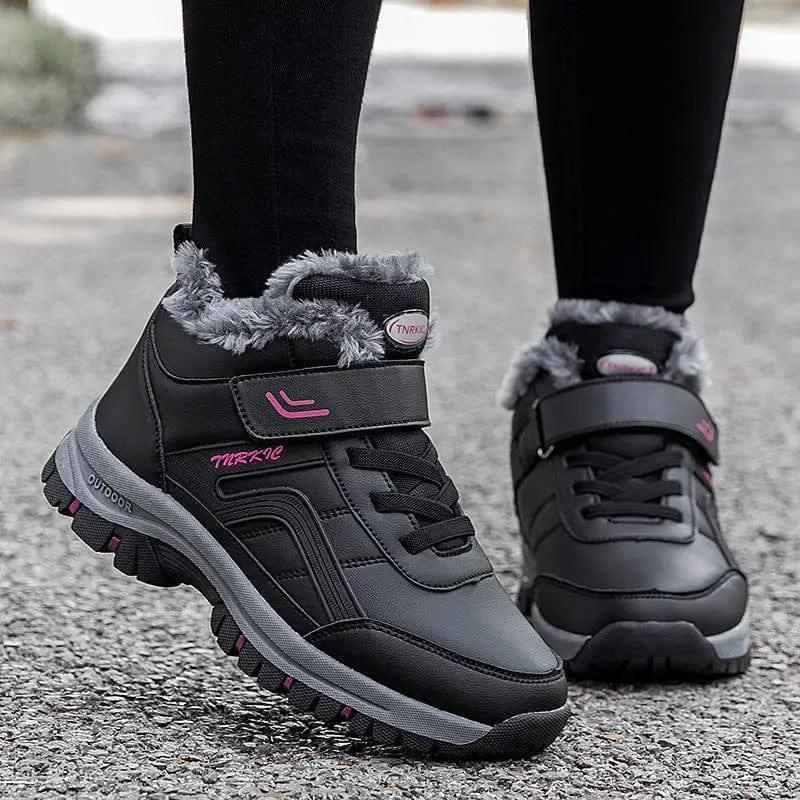 Winter Boots Women Men Warm Plush Velcro Snow Boots Climbing-Black purple-9