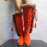 Winter Plush Long Boots For Women Combat Boots Wedges Shoes-2