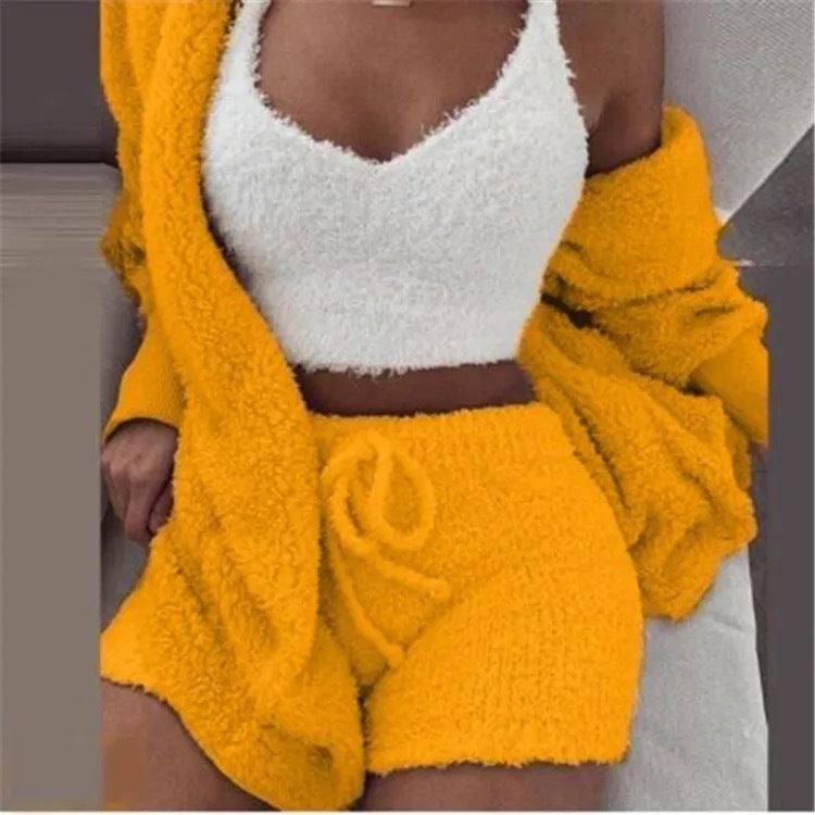 Winter Sexy Women Home Wear Suit Casual Pajamas Set Lady-Yellow-5