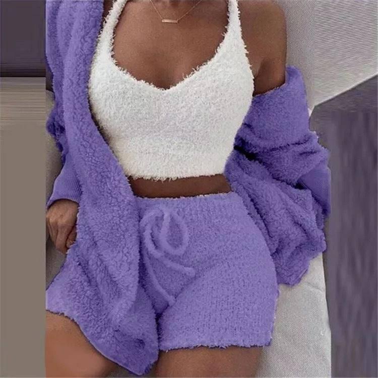 Winter Sexy Women Home Wear Suit Casual Pajamas Set Lady-Dark Purple-6