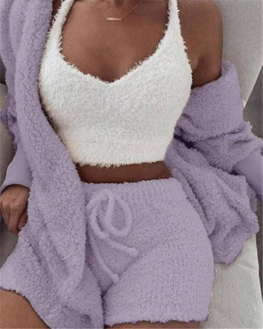 Winter Sexy Women Home Wear Suit Casual Pajamas Set Lady-Light Purple-7
