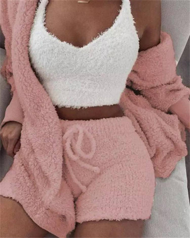 Winter Sexy Women Home Wear Suit Casual Pajamas Set Lady-Pink-8