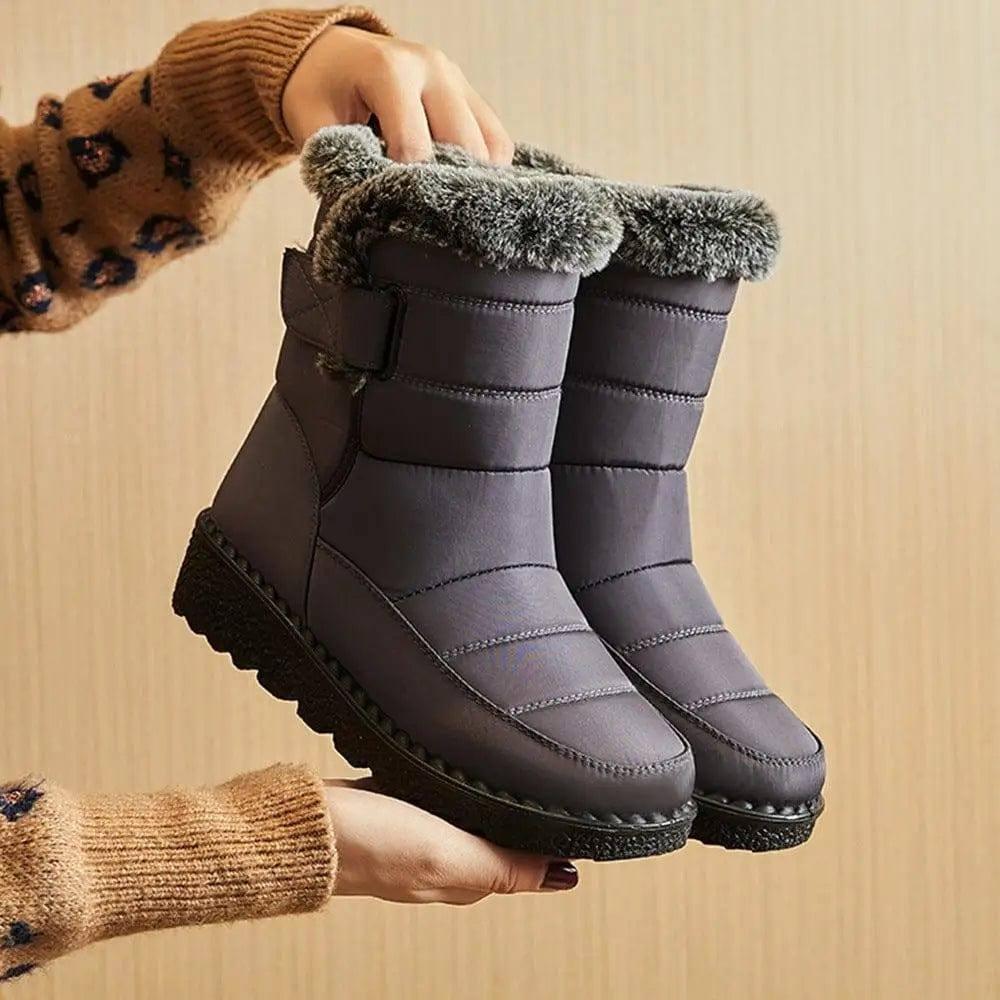 Winter Snow Boots Warm Plush Platform Boots Waterproof-Grey-3
