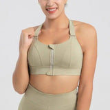 Wireless padded sports bra with high quality front zipper-Armygreen-3