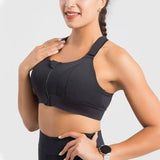 Wireless padded sports bra with high quality front zipper-Black-4
