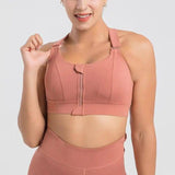 Wireless padded sports bra with high quality front zipper-Brickred-5