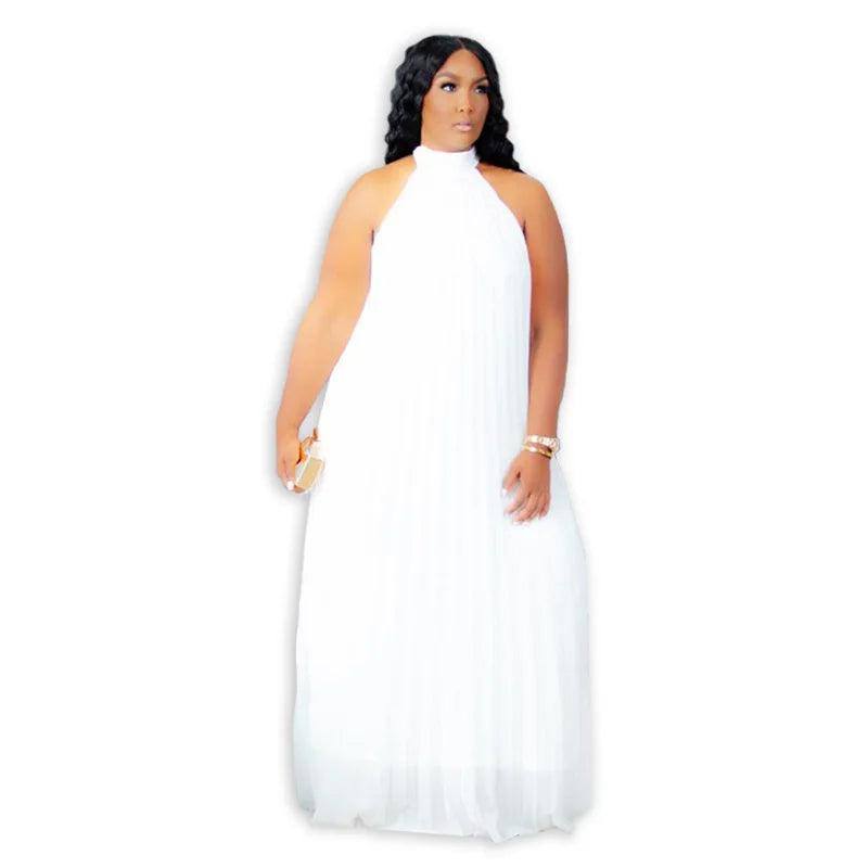 Wmstar Plus Size Women Long Dress leeveless Bandage Halter-White-7