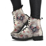 Women Ankle Boots Low Heels Shoes Woman Vintage Pu Leather-Skull-11