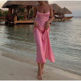Women Camis Satin Long Dresses Elegant Sleeveless Slip-4