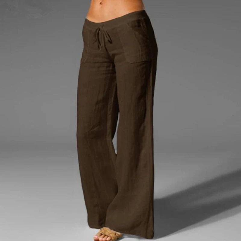 Women Cotton Linen Pants Vintage Wide Leg Pants Palazzo-06-11