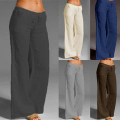 Women Cotton Linen Pants Vintage Wide Leg Pants Palazzo-2