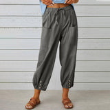 Women Drawstring Tie Pants Spring Summer Cotton And Linen-Dark Gray-7