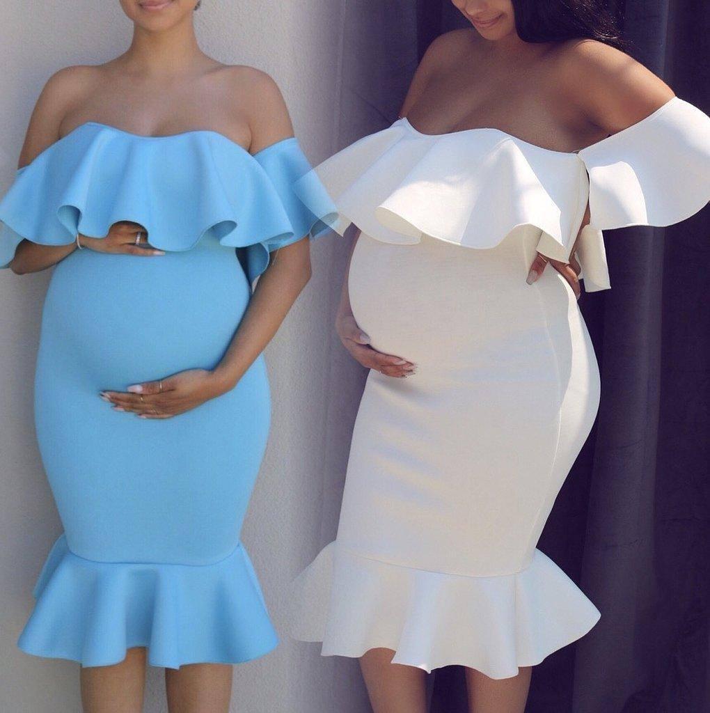 Women Elastic Pregnant Women Ruffles Dress-1