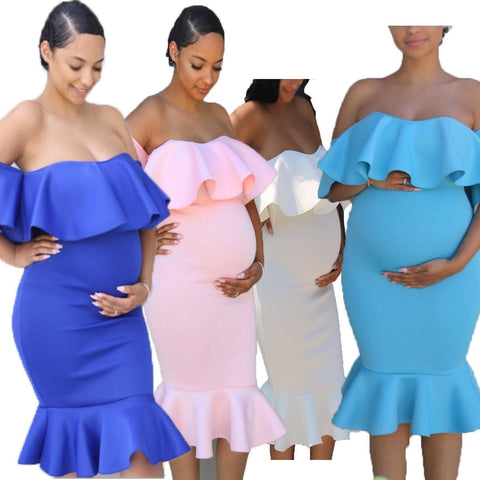 Women Elastic Pregnant Women Ruffles Dress-2