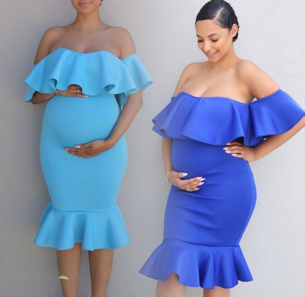 Women Elastic Pregnant Women Ruffles Dress-3