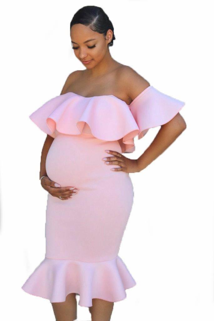 Women Elastic Pregnant Women Ruffles Dress-5