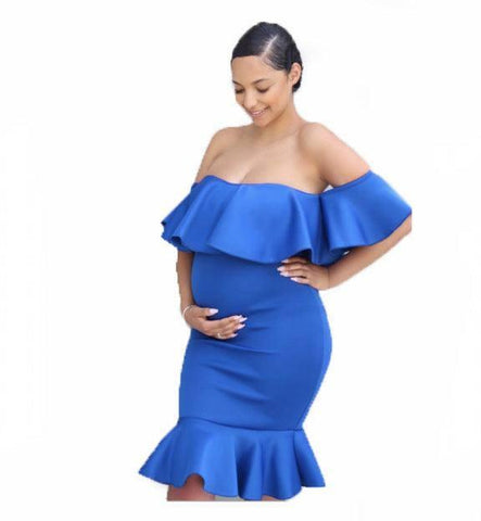 Women Elastic Pregnant Women Ruffles Dress-Colorful Blue-9
