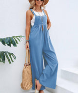 Women Long Bib Pants Overalls Casual Loose Rompers Jumpsuits-Light blue-5