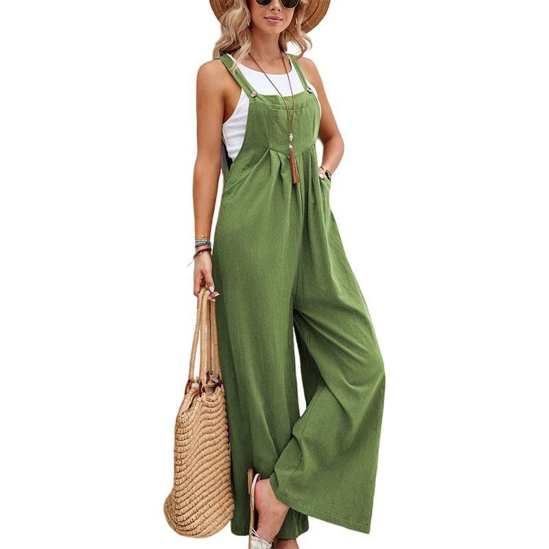 Women Long Bib Pants Overalls Casual Loose Rompers Jumpsuits-Grass green-8