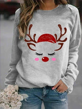 Women Loose Christmas Print Fleece Sweater-1