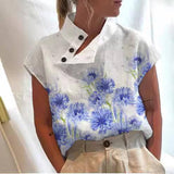 Women's Casual Stand Collar Short-sleeved Digital Printed-3