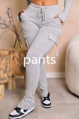 Women's Casual Tight Sportswear Multi-pocket Overalls With-Gray trousers-14
