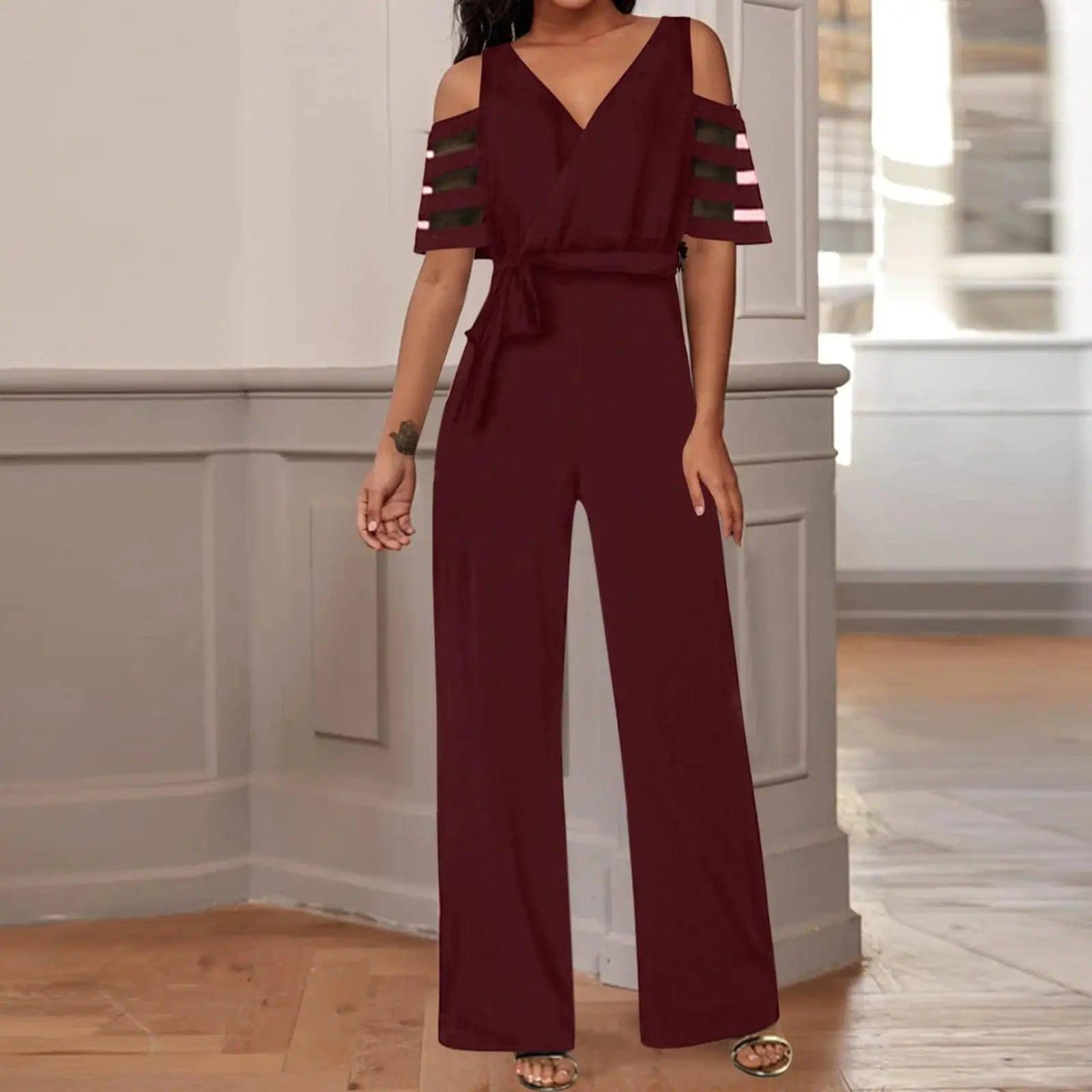 Women's Clothing One-piece Wide-leg Pants Casual-Wine Red-2