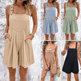 Women's Clothing Temperament Pure Color Suspender Shorts 0 LOVEMI    
