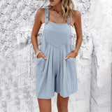 Women's Clothing Temperament Pure Color Suspender Shorts 0 LOVEMI  S Sky Blue 