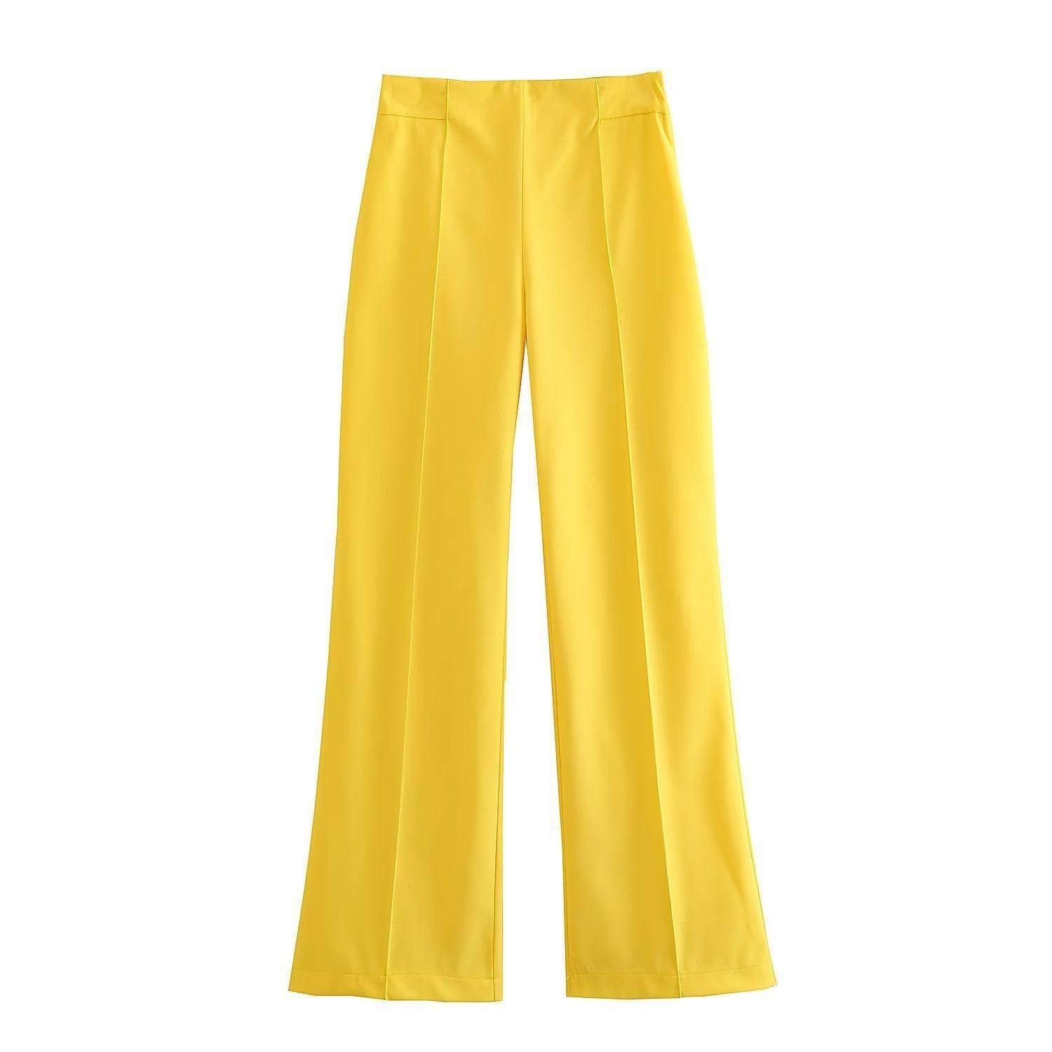 Women's Clothing With Belt Casual Suit Jacket Pants-Yellow Pants-11