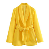 Women's Clothing With Belt Casual Suit Jacket Pants-Yellow Suit-9