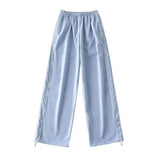 Women's Drawstring Striped Quick-drying Casual Pants-Sky blue-9