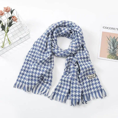 Women's Fashion Casual Cashmere Plaid Scarf-Houndstooth Blue-2