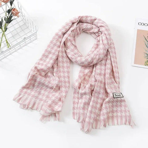 Women's Fashion Casual Cashmere Plaid Scarf-Houndstooth Pink-4