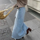 Women's Fashion Casual Washed Light Blue Denim Skirt-3