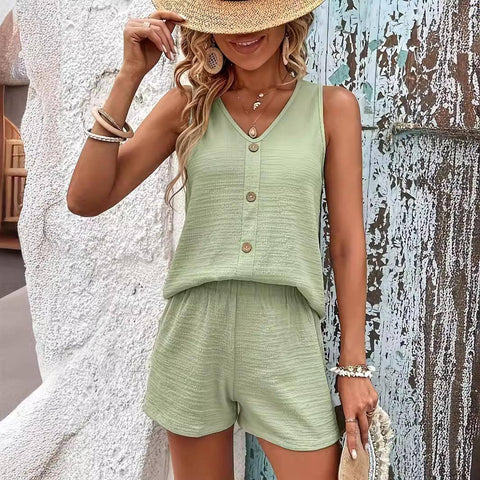 Women's Fashion Loose Sleeveless Solid Color Buttons-2