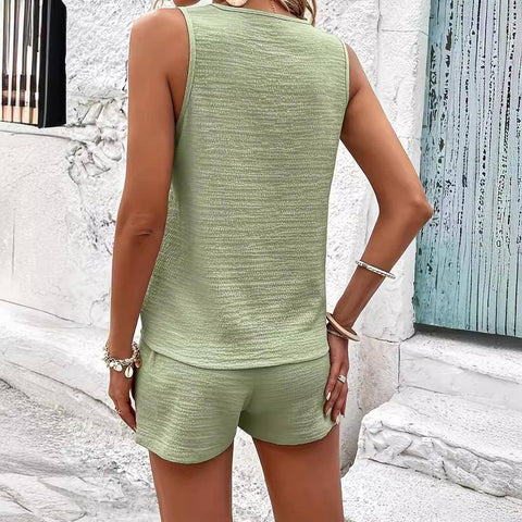 Women's Fashion Loose Sleeveless Solid Color Buttons-4