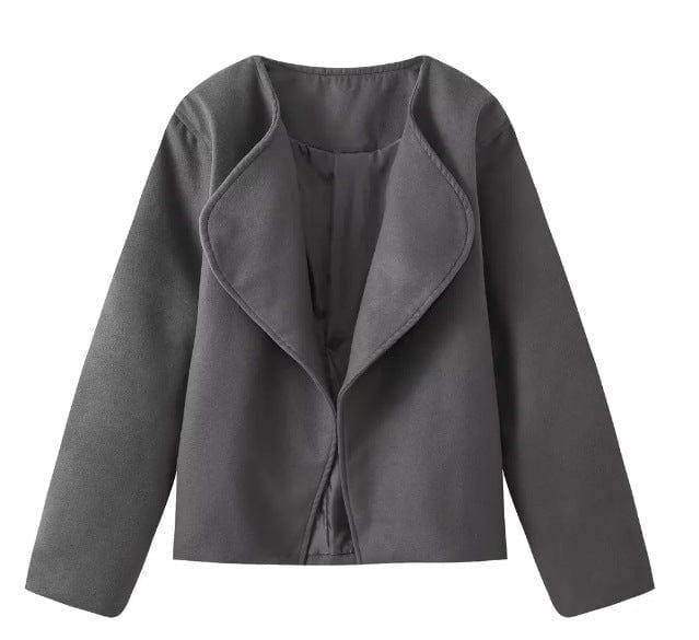Women's Fashion Solid Color Short Cardigan Woolen Coat-Gray-6