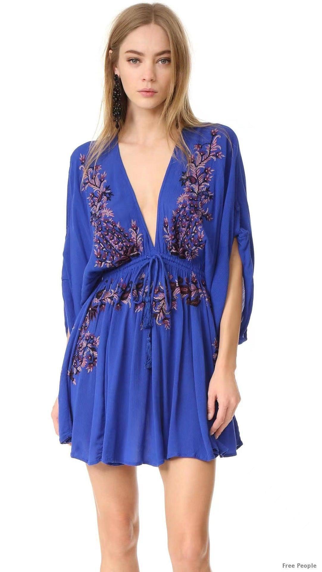 Women's Fashion Special V-neck Dress-Blue-10