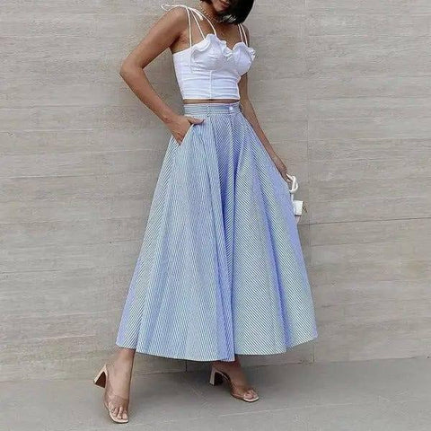 Women's Fashion Summer Stripes Long Dress-Blue-3