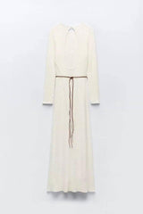 Women's Fashion Temperament Pure Color Midi Skirt Dress-4